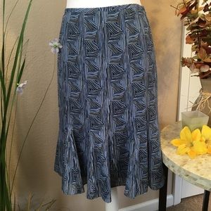 LOFT Blue & Black Midi Flared Skirt, Size 2